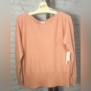 NWT Retrology Cuddle Luxe Sweater. Serenity Melange. Size S. Peach w/Rhinestones